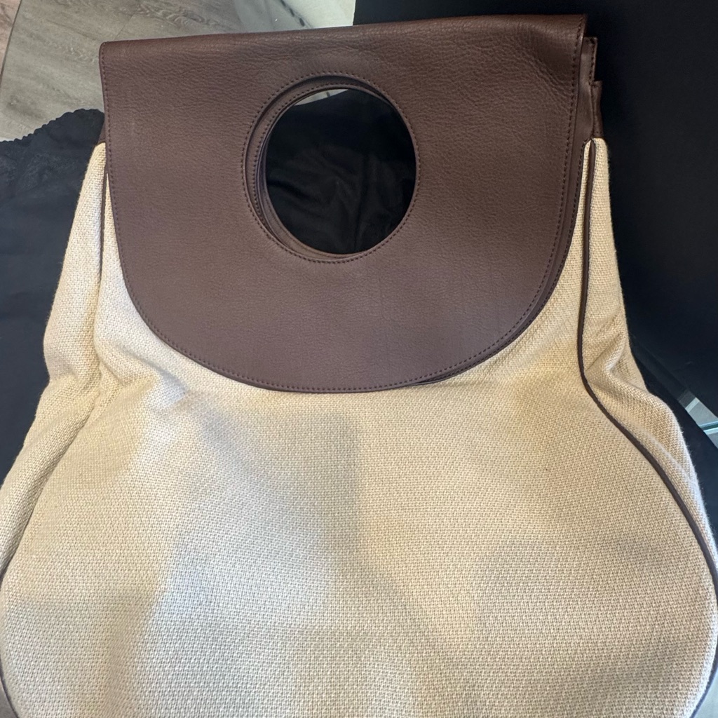 Balenciaga Cream Canvas Tote With Brown Leather Circle Handle